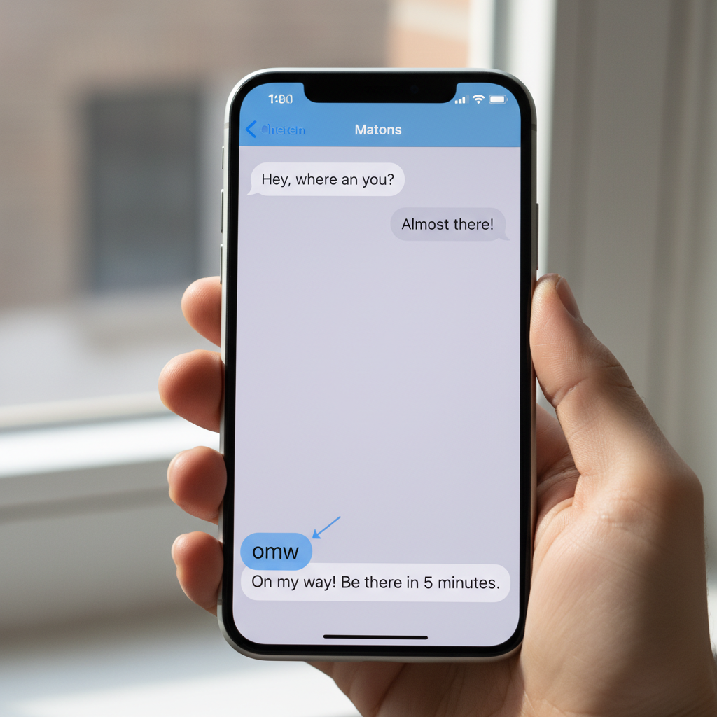 아이폰 메시지 앱에서 텍스트 대치 기능을 사용하는 모습