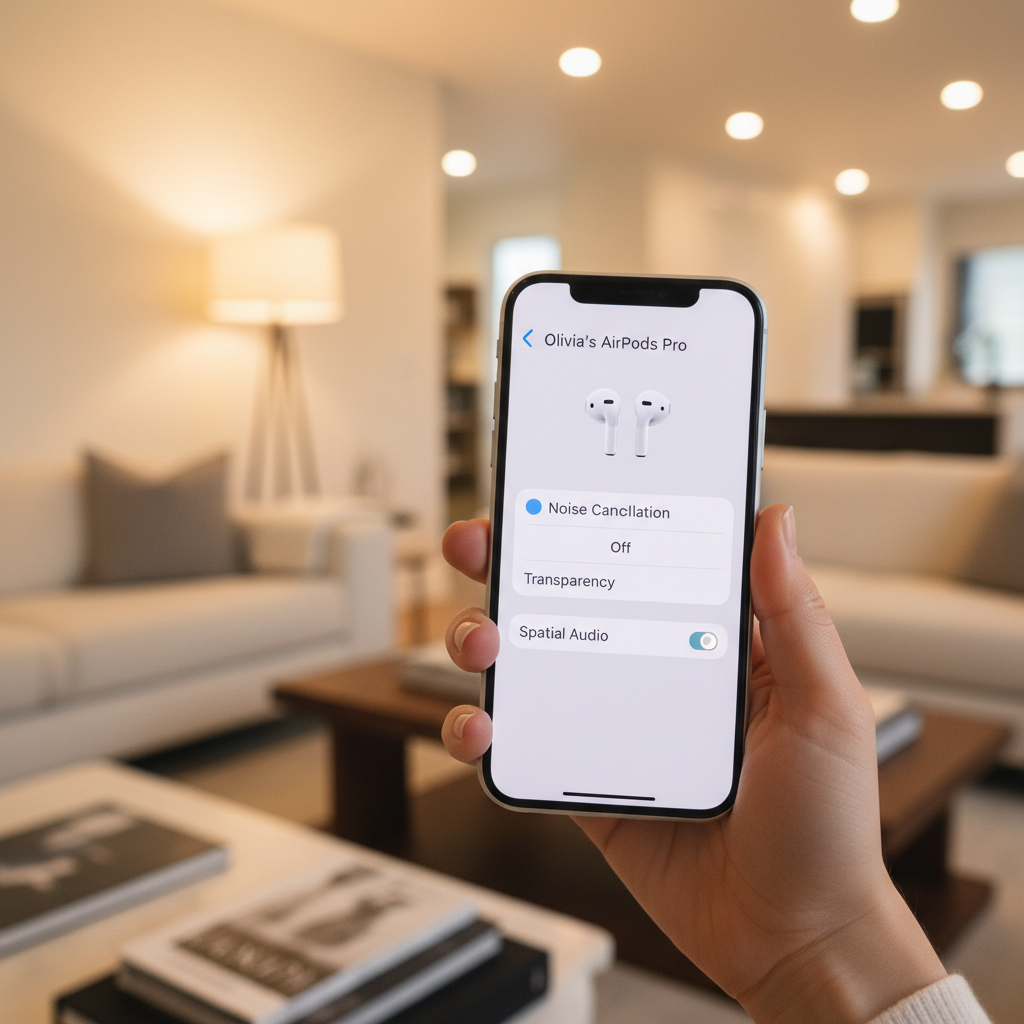 아이폰 설정 화면에서 에어팟 정보를 확인하는 모습