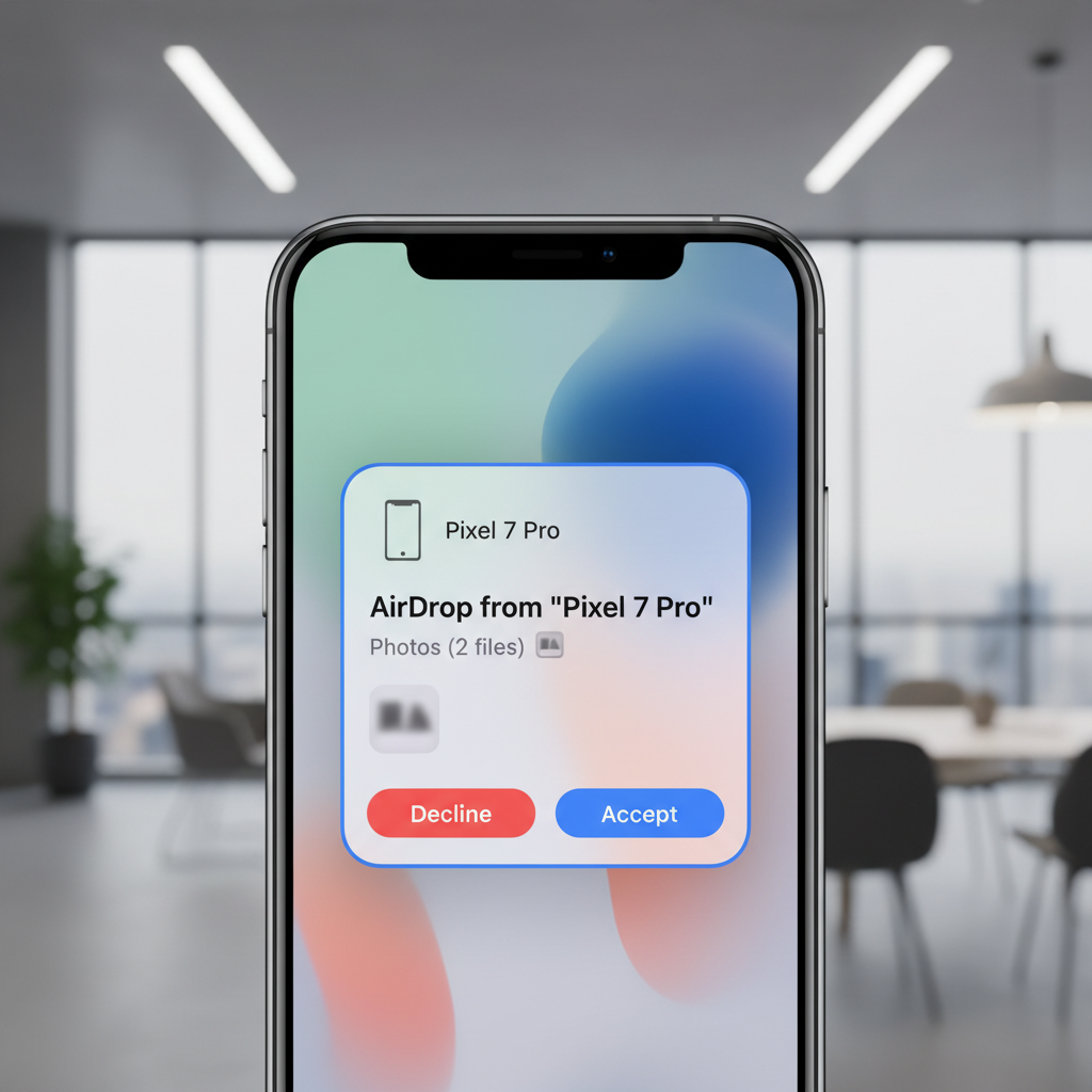 아이폰 화면에 나타난 파일 수신 수락 팝업