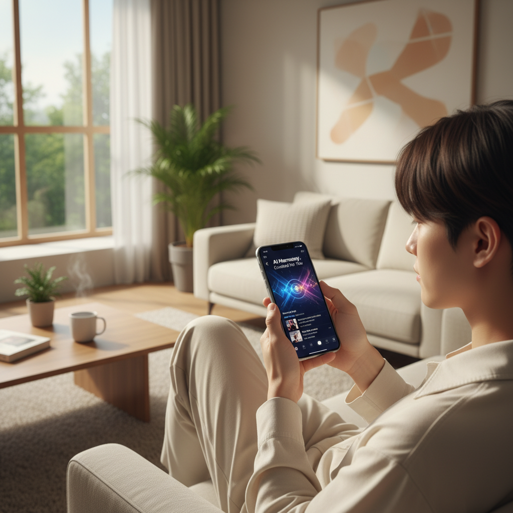 애플 인텔리전스를 활용해 아이폰에서 음악을 즐기는 모습