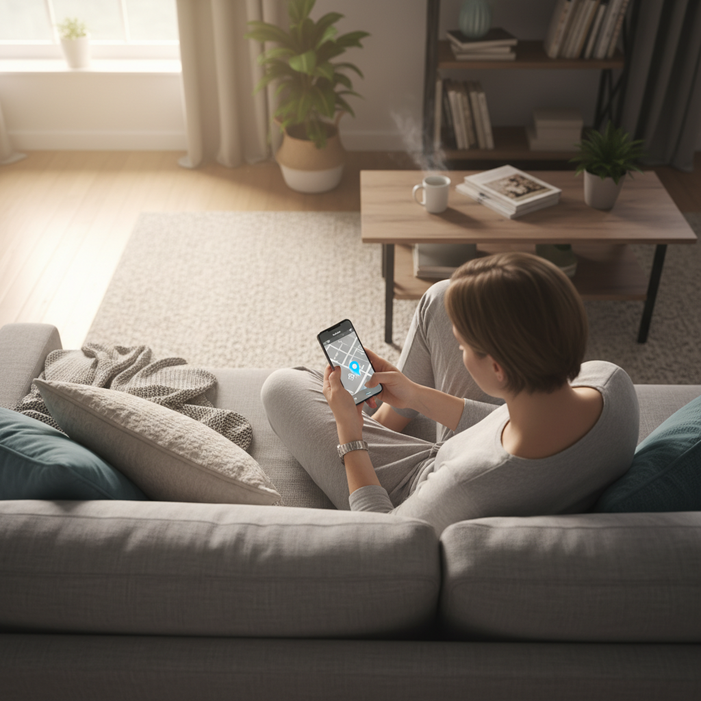 소파 사이에서 물건을 찾는 사용자의 모습