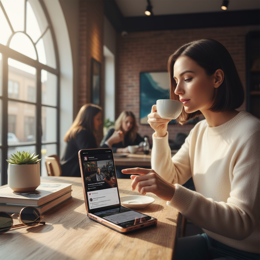 일상에서 폴더블폰을 사용하는 모습