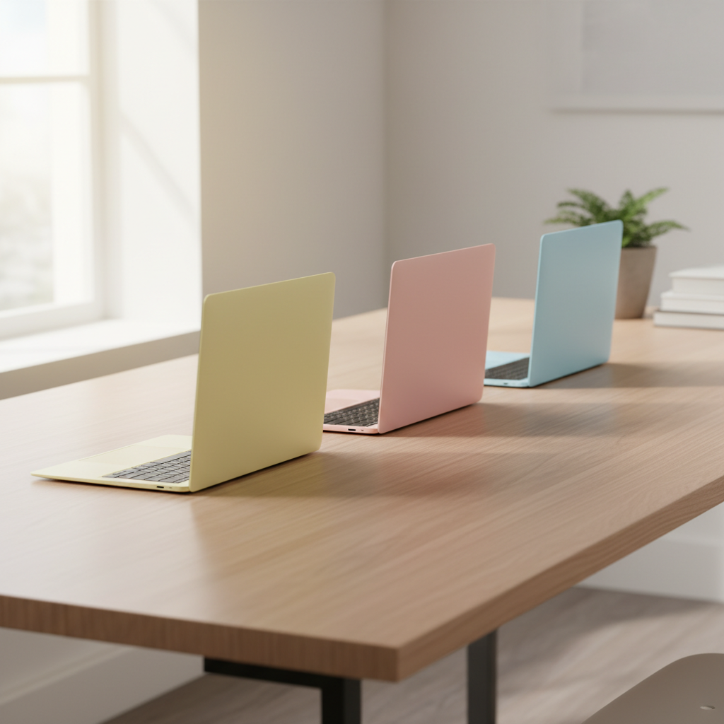 다채로운 파스텔 톤의 맥북 에어 컨셉 이미지