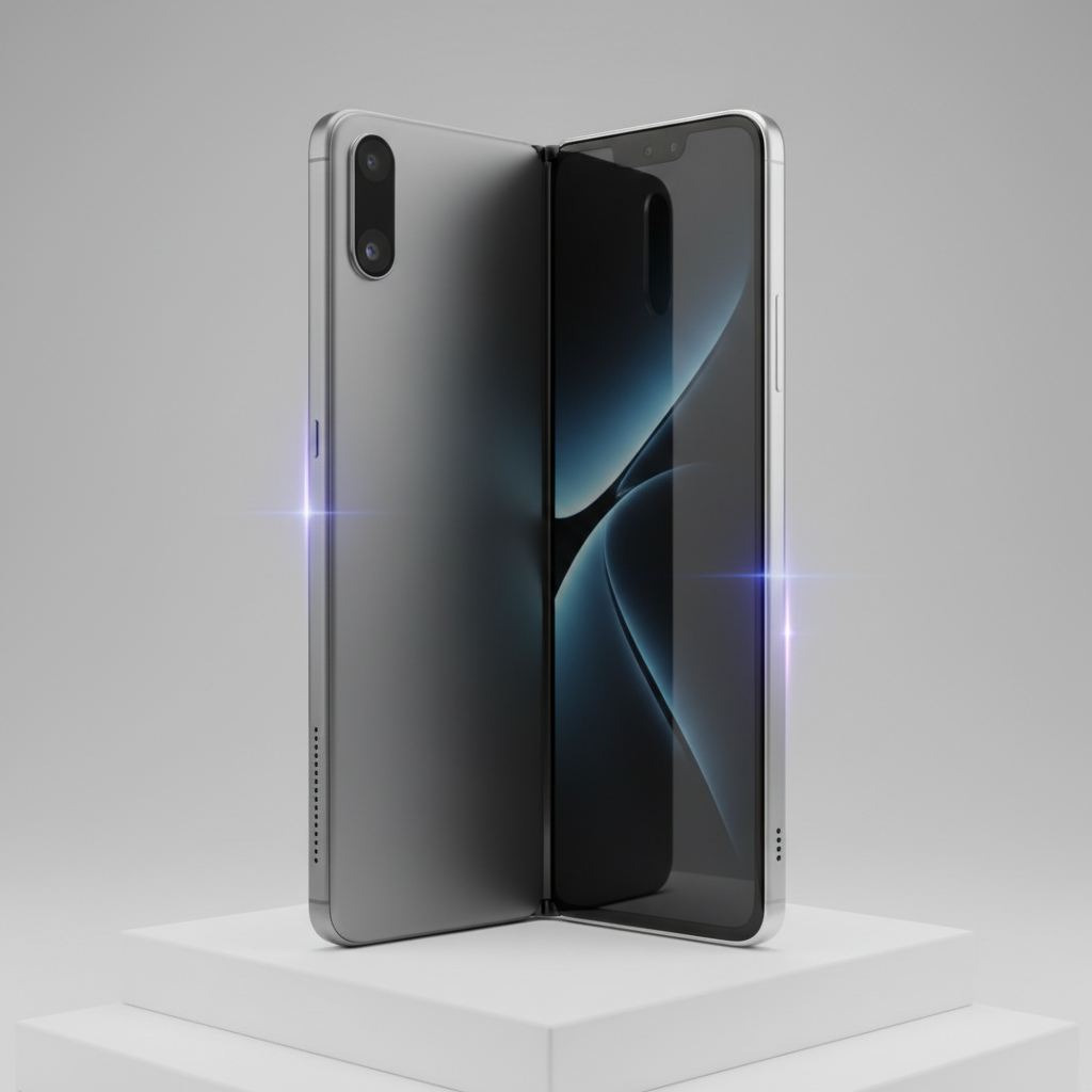 실버와 블랙 톤의 세련된 폴더블 아이폰 렌더링