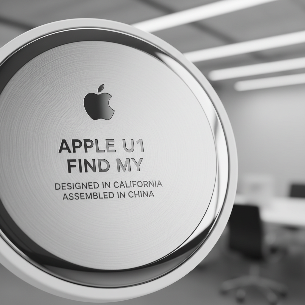 대문자로 각인된 신형 에어태그의 뒷면 상세