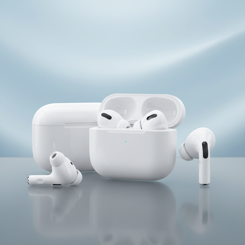 다양한 각도에서 본 에어팟 프로 3세대와 충전 케이스