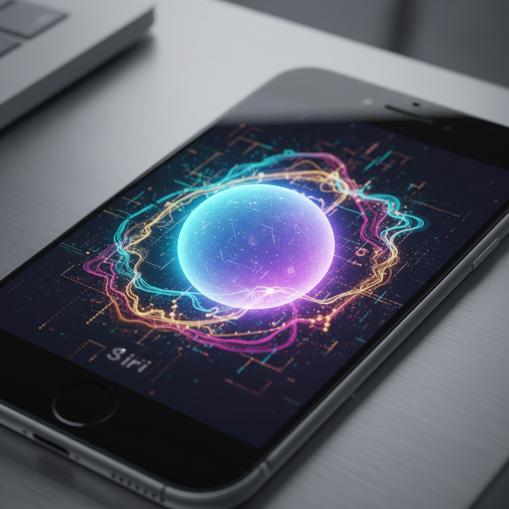 아이폰 화면에 표시된 빛나는 AI 시리 로고