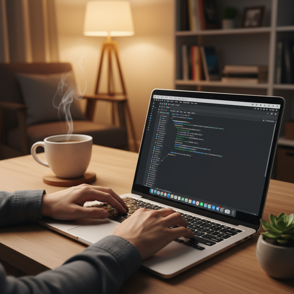 맥북에서 Xcode를 사용해 코딩하는 모습