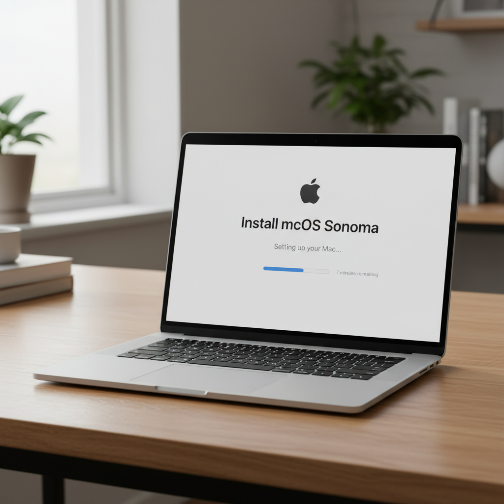 맥북 화면에 표시된 macOS 설치 인터페이스