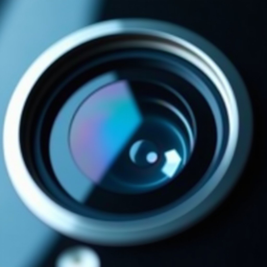 Close-up of a high-tech smartphone camera lens with visible mechanical aperture blades shifting. The lighting is sharp and technical, emphasizing the internal glass elements and precision engineering. 4:3
