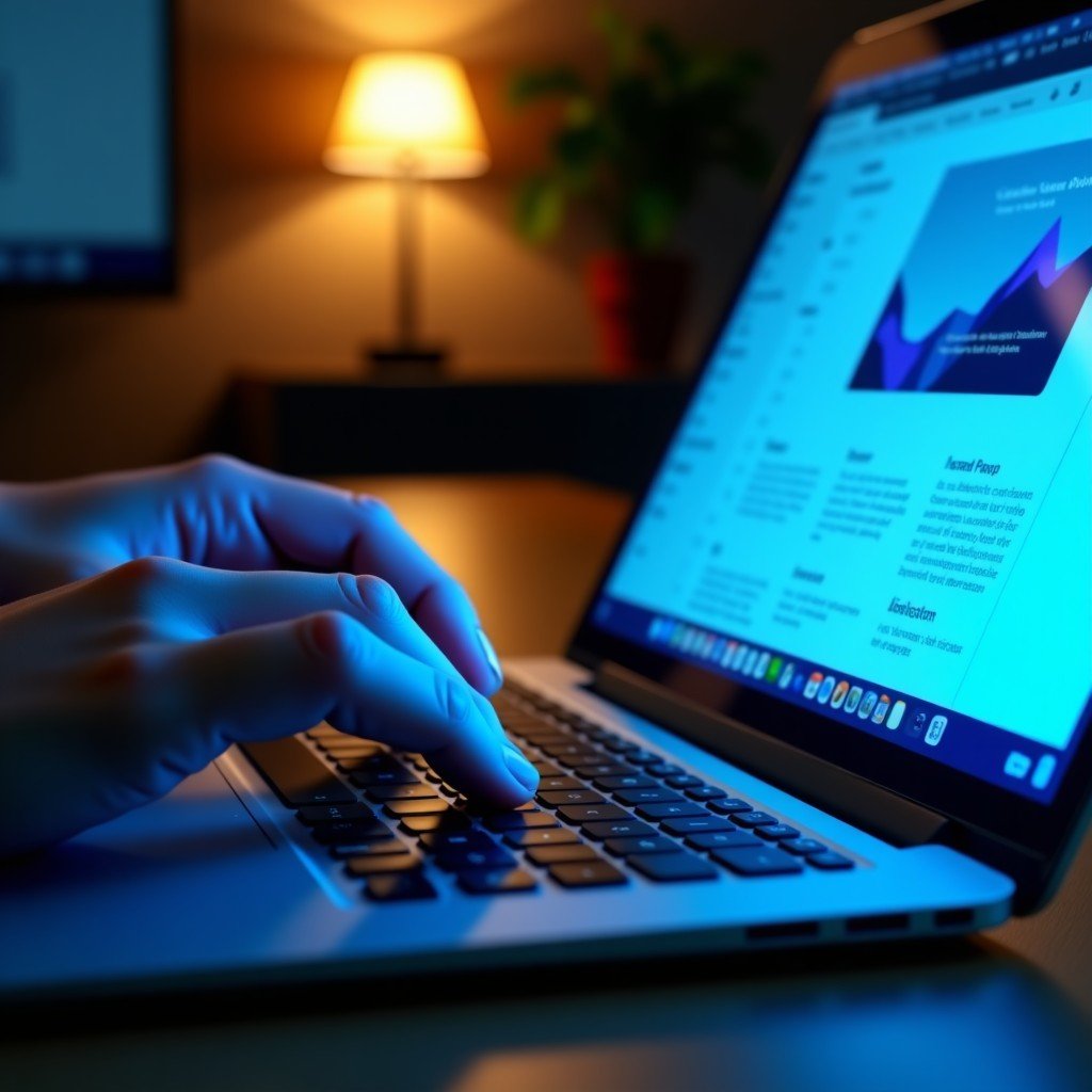 Close up of a person hand gently touching a high-resolution laptop screen, showing creative software interface, professional studio lighting, realistic details, 4:3