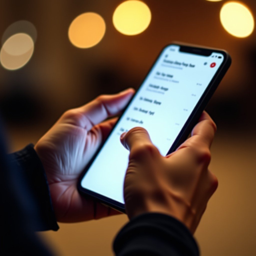 Close up of human hands typing on a high end smartphone. The screen shows a messaging interface with special characters like double pipes being entered. Warm indoor lighting, shallow depth of field, realistic professional photography, 4:3