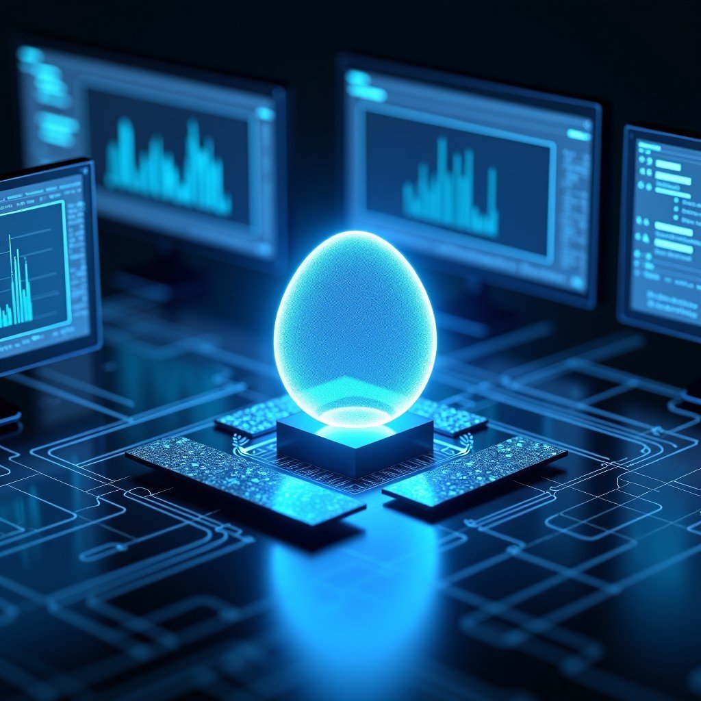 A high-tech digital workspace with multiple clean screens and a glowing AI core in the center, symbolizing the future of pure information retrieval, detailed 3D rendering, 4:3