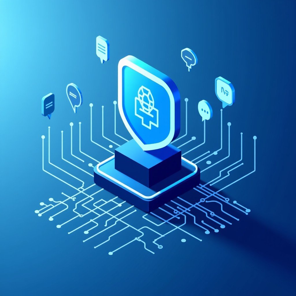 A minimalist digital illustration of software architecture and lines of code representing system optimization, blue and white colors, 1:1