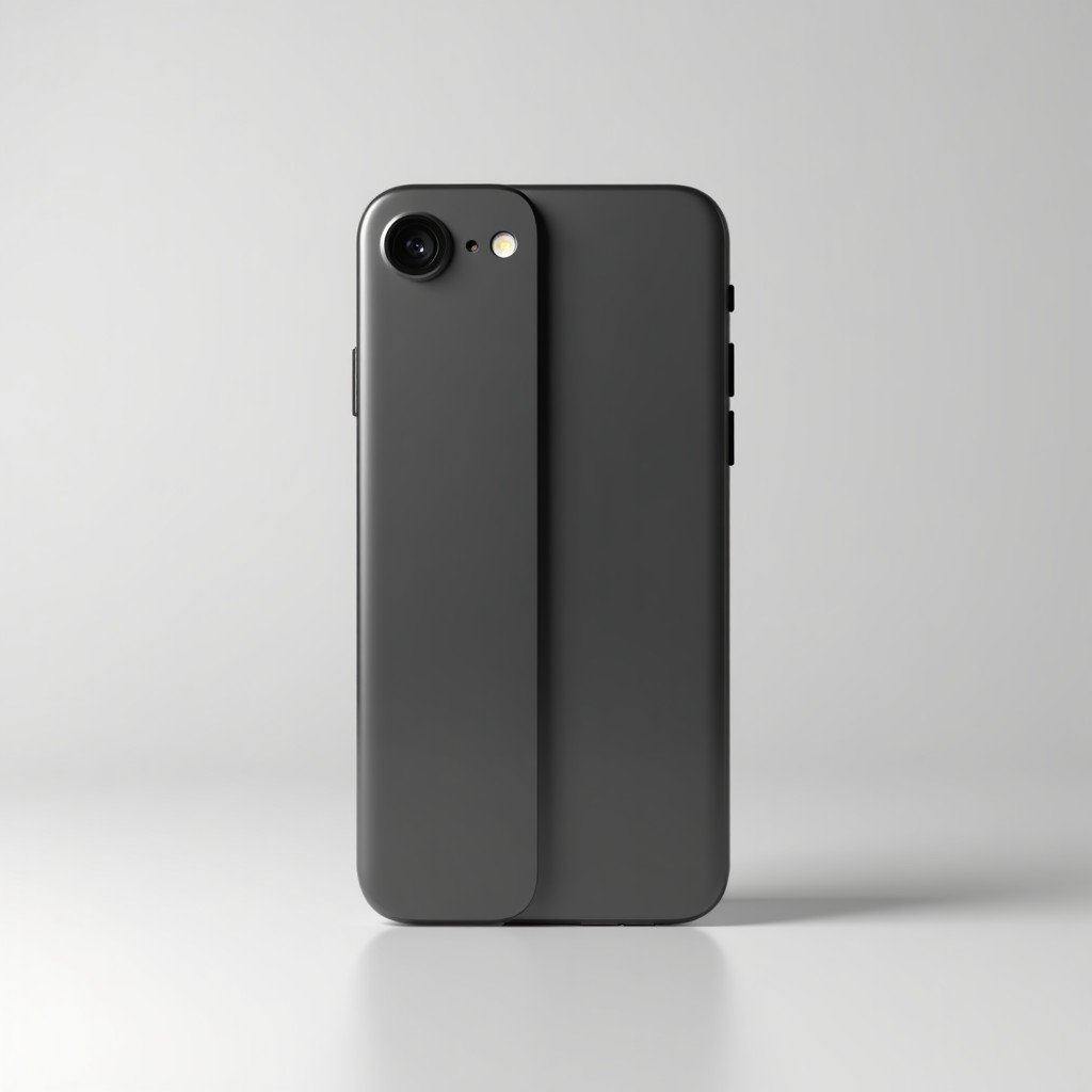 A sleek and modern foldable smartphone inspired by Apple design language, showing a seamless hinge and premium metallic finish in a studio setting, 4:3