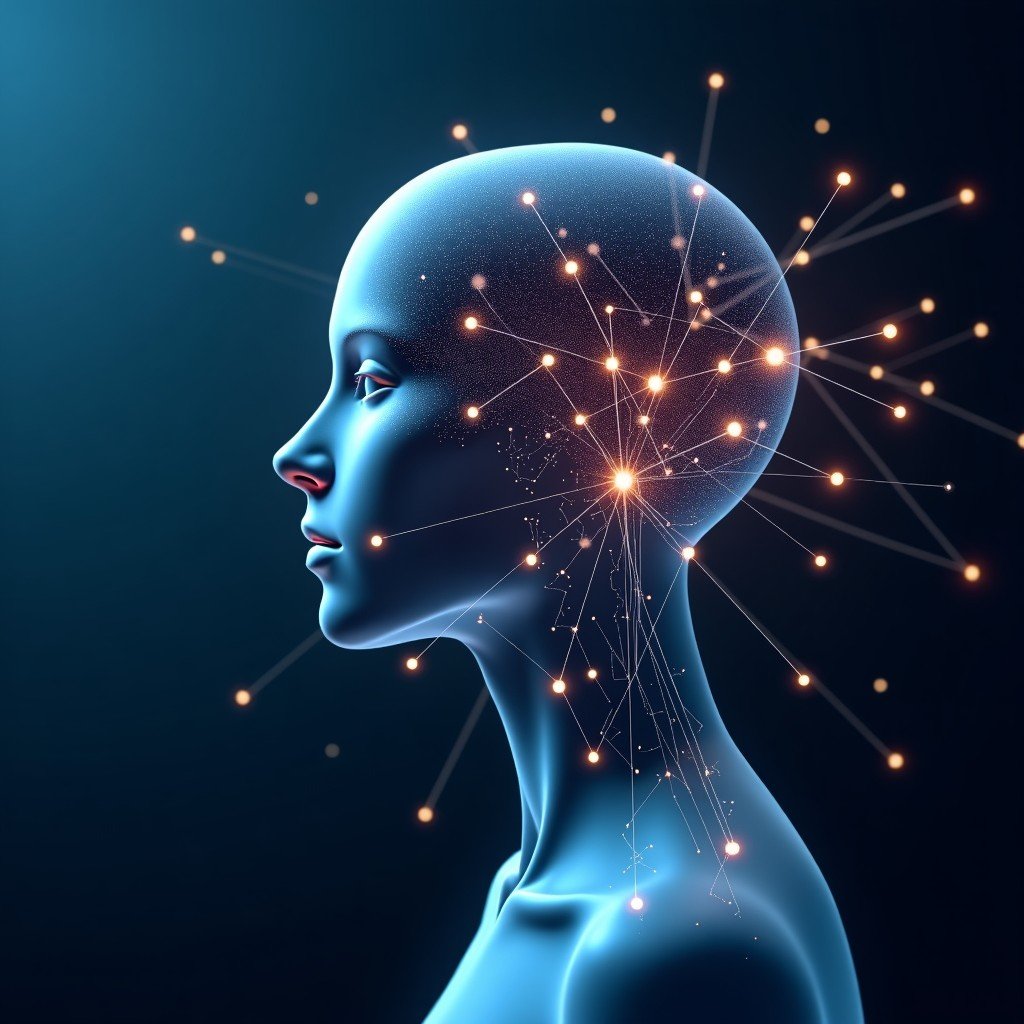 Abstract artistic representation of human intelligence and artificial intelligence merging in a clean digital space, glowing lines connecting nodes, professional and sophisticated atmosphere, 1:1