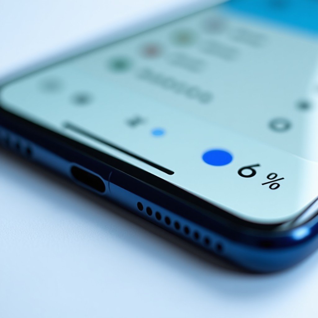 A close up shot of a smartphone screen showing a volume control bar set to exactly sixty percent, modern interface, soft blue and white colors, clean composition, 4:3
