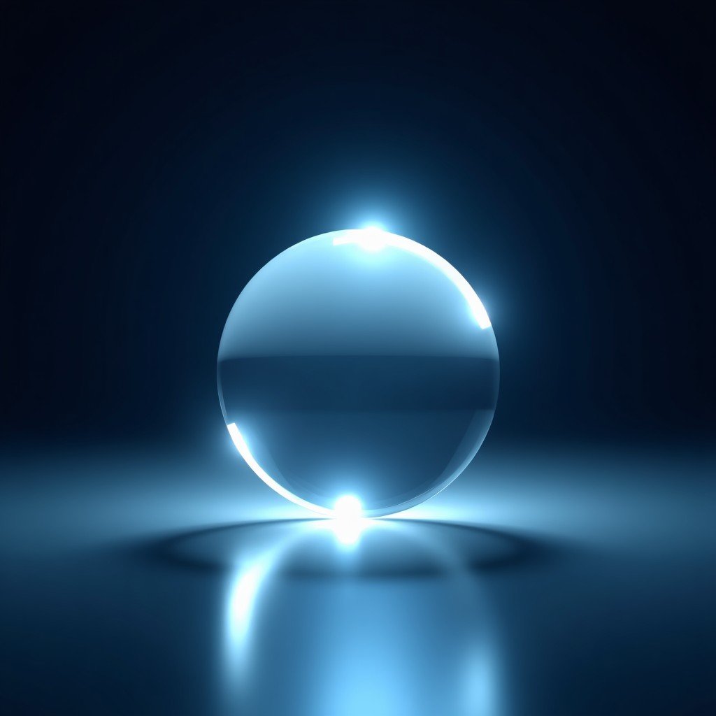 Concept of AI and optics integration, futuristic light refraction through a crystal lens, sleek tech aesthetic, professional studio lighting, no text, 4:3