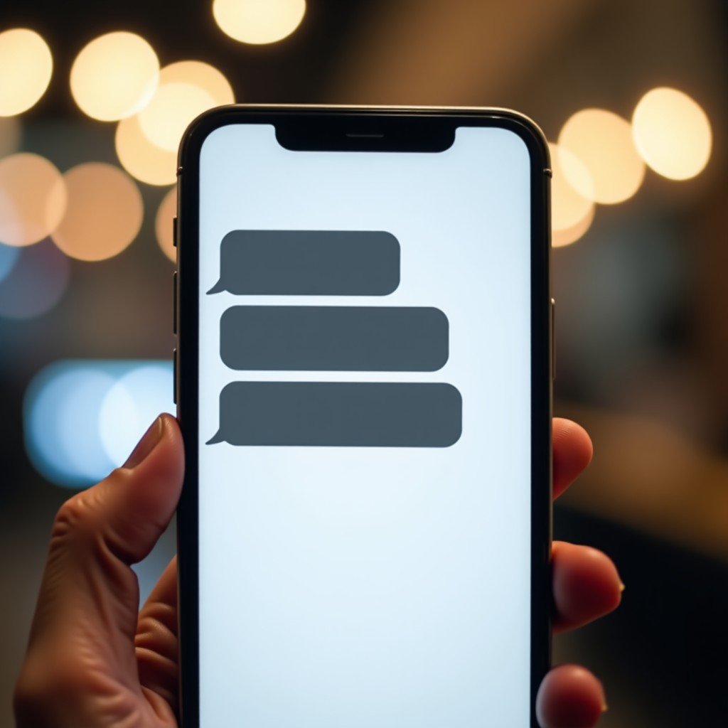 A close up shot of a smartphone screen displaying a messaging app interface. Some text bubbles are covered with a sleek gray rectangular bar to hide content. Clean UI design, modern digital aesthetic, soft bokeh background, 1:1