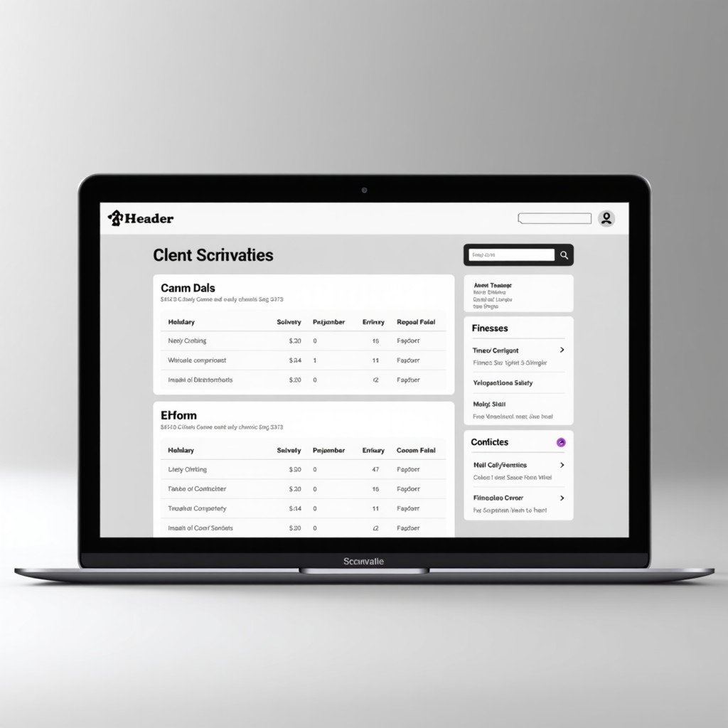 A digital interface showing personalized fitness schedules and meal plans, minimalist design, high contrast, soft studio lighting, 4:3