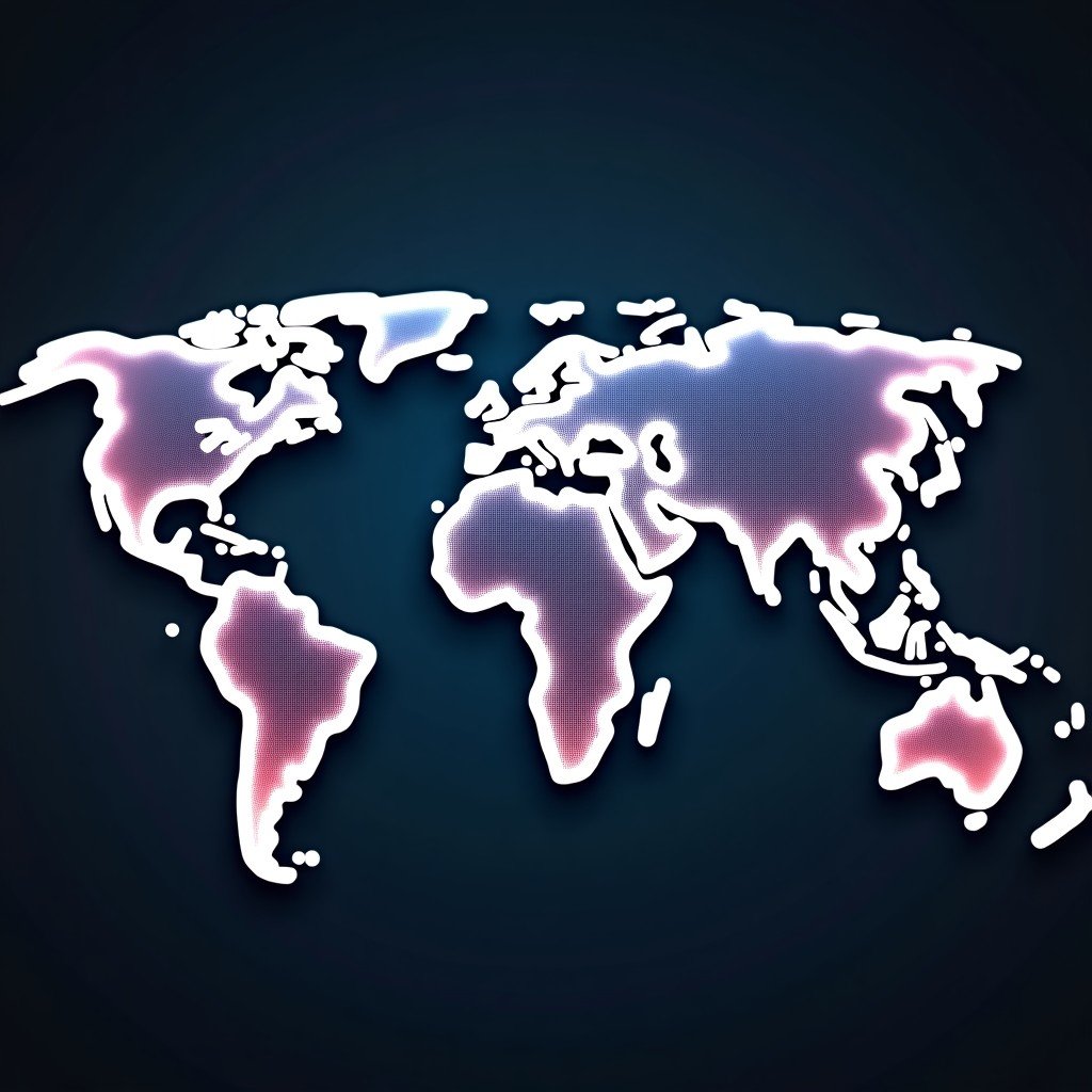 A futuristic concept of a global web network with interconnected light paths spanning across a stylized world map. The composition is rich in detail with a sense of vast connectivity and technological advancement. 4:3