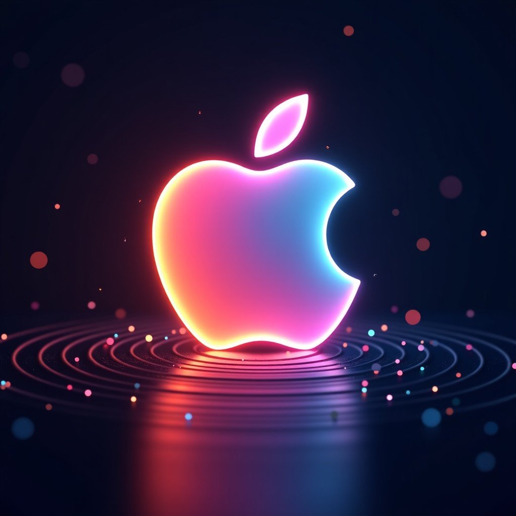 A sophisticated Siri logo glowing with vibrant colorful waves, surrounded by subtle neural network patterns, representing advanced artificial intelligence and deep learning, 4:3