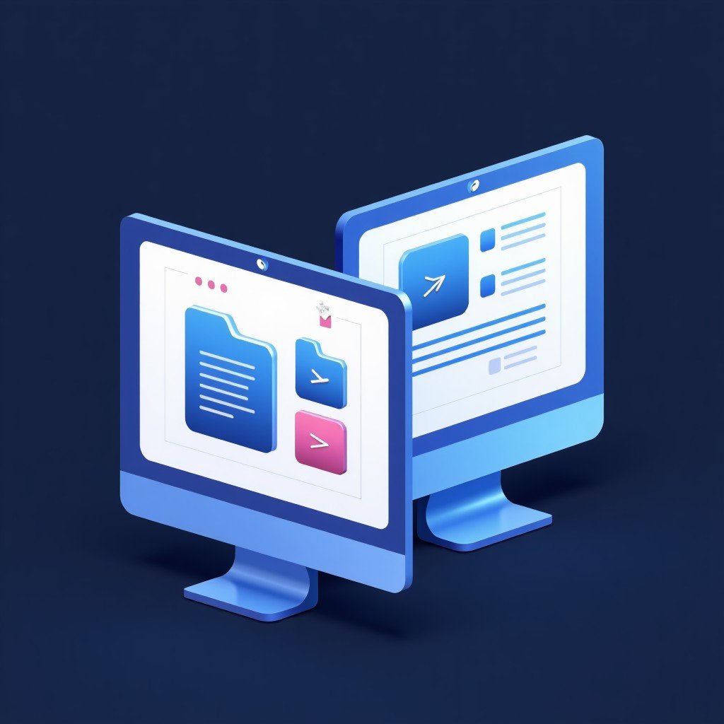 A sleek and modern conceptual illustration showing two digital interfaces side by side. One interface represents a clean ad-free environment with productivity icons like files and connectors. The other side shows a subtle preview of a sponsored content area. High contrast, professional tech aesthetic. 4:3