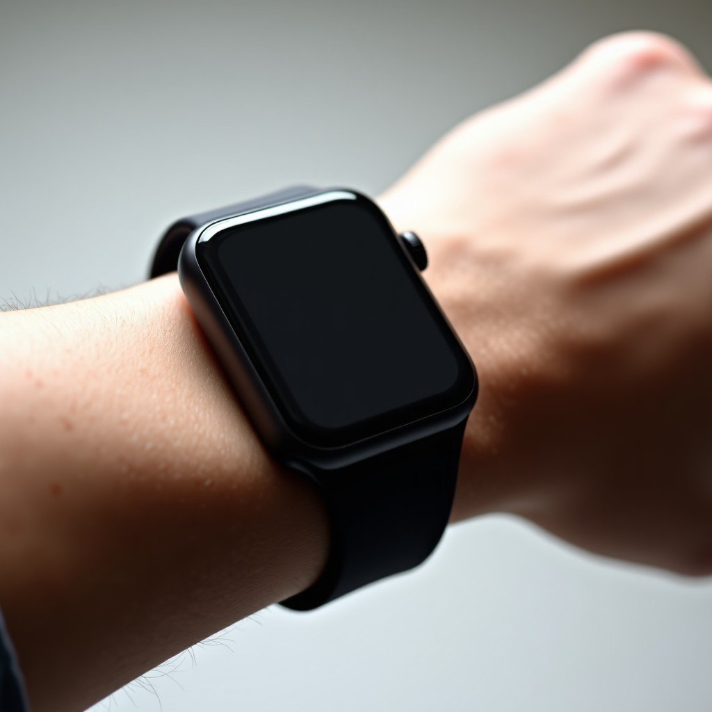 Close up of a premium smartwatch on a wrist with a clean background 4:3