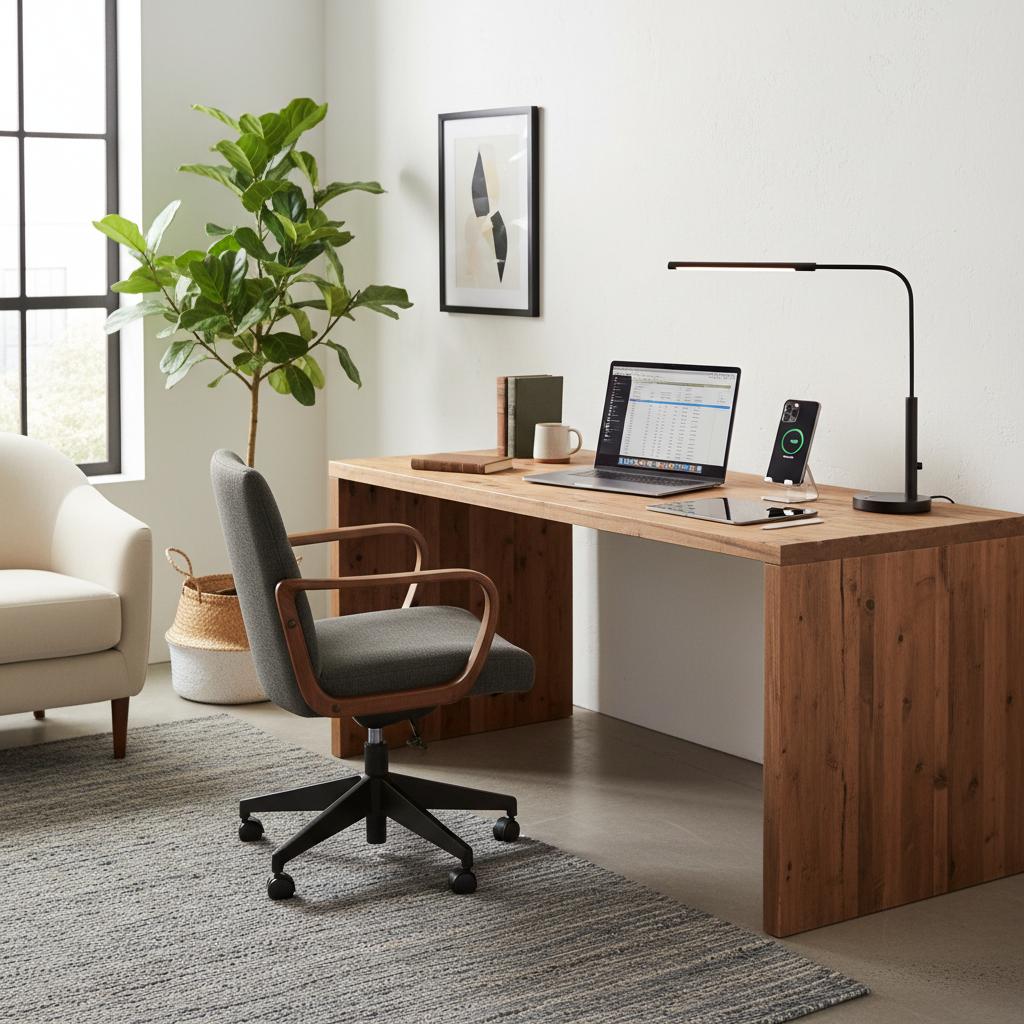 최신 애플 기기들로 구성된 깔끔한 홈 오피스