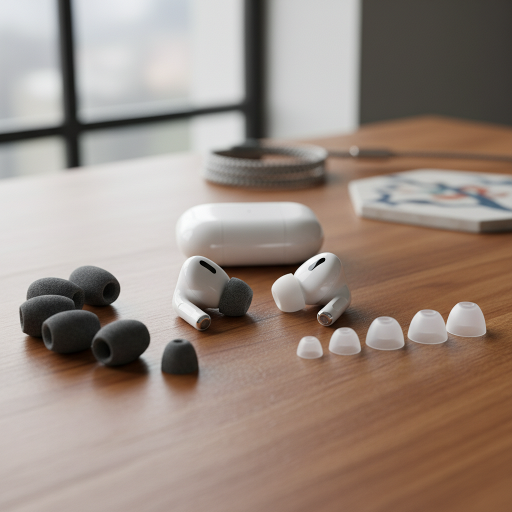 에어팟 프로와 다양한 사이즈의 이어팁들
