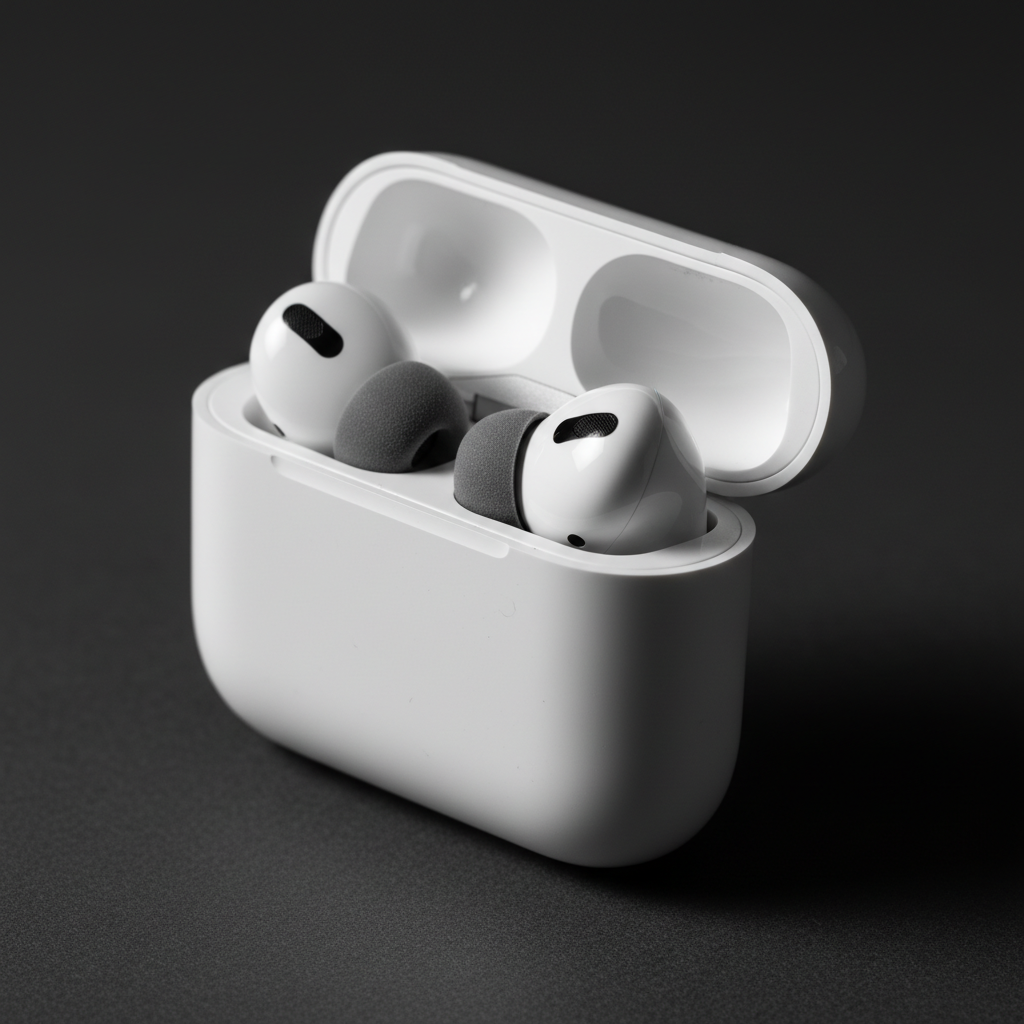 충전 케이스에 장착된 메모리 폼 팁