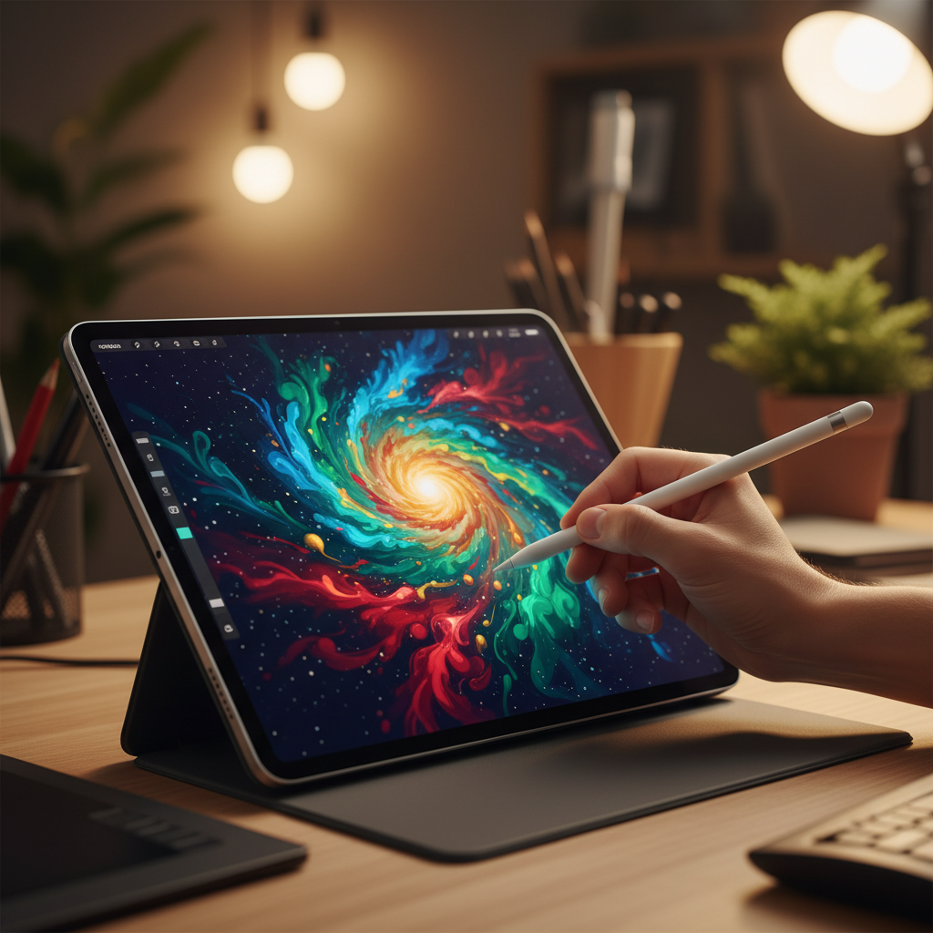 애플 펜슬 프로로 일러스트를 그리는 손