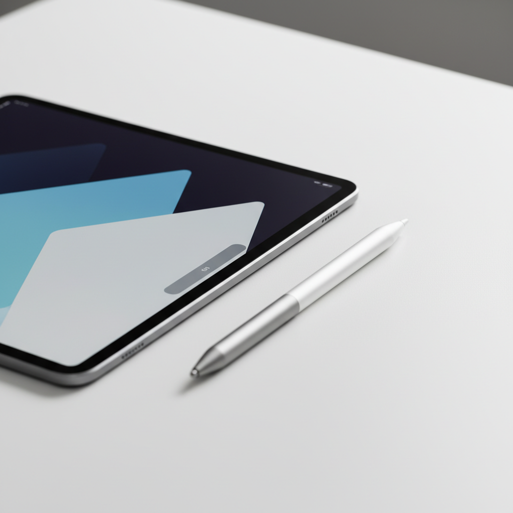 깔끔하게 배치된 아이패드와 주변 기기들