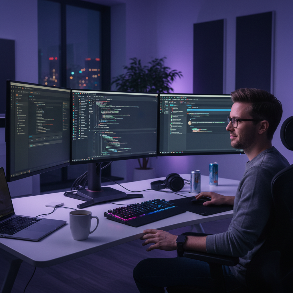 코딩 작업을 수행 중인 개발자의 작업 환경