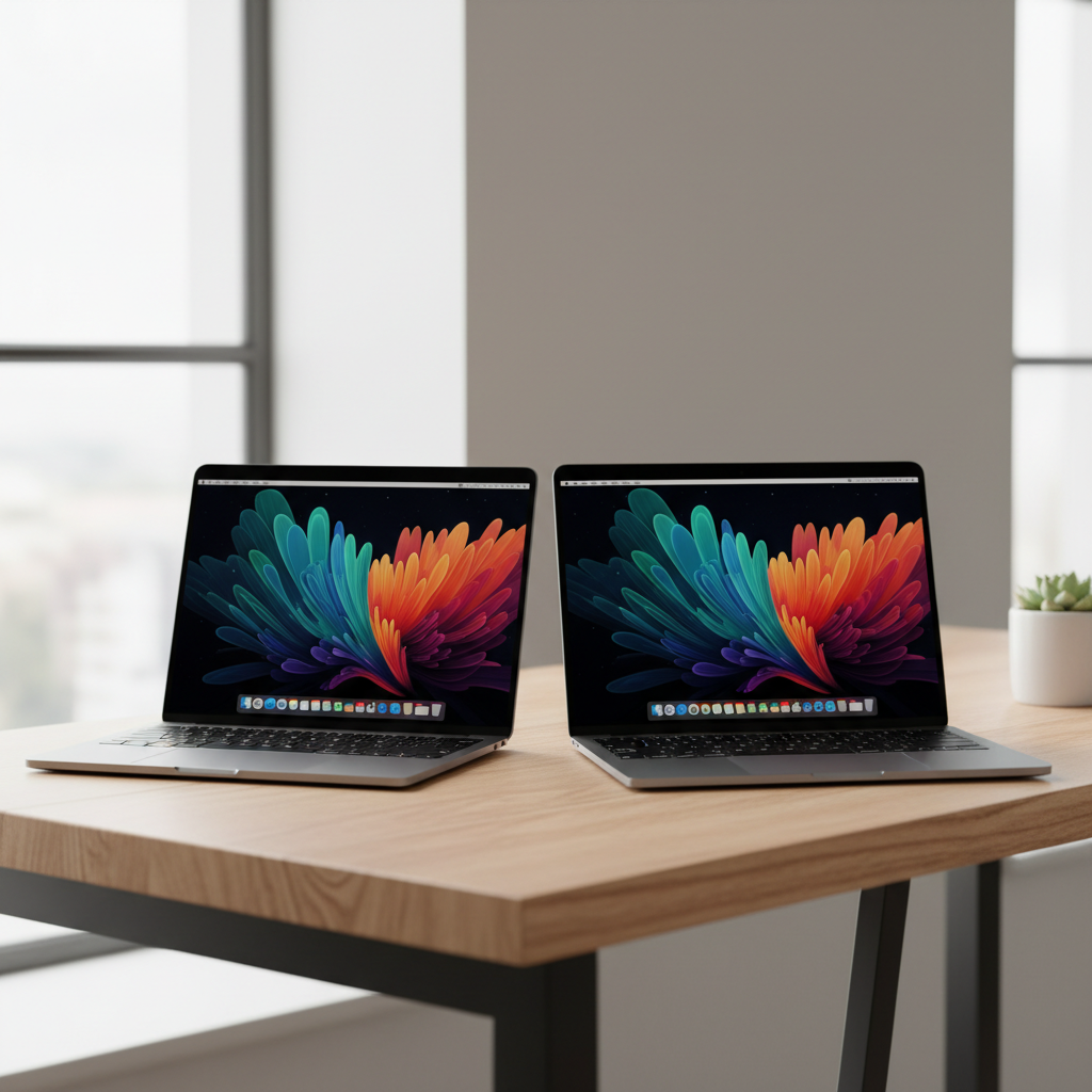 M5 맥북에어와 M4 모델의 비교 레이아웃