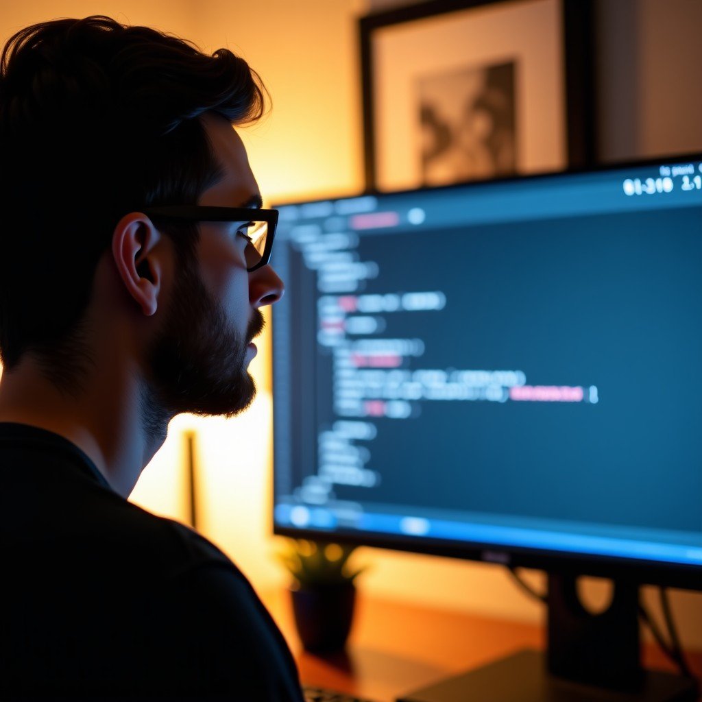 개발자가 코드를 검토하는 모습