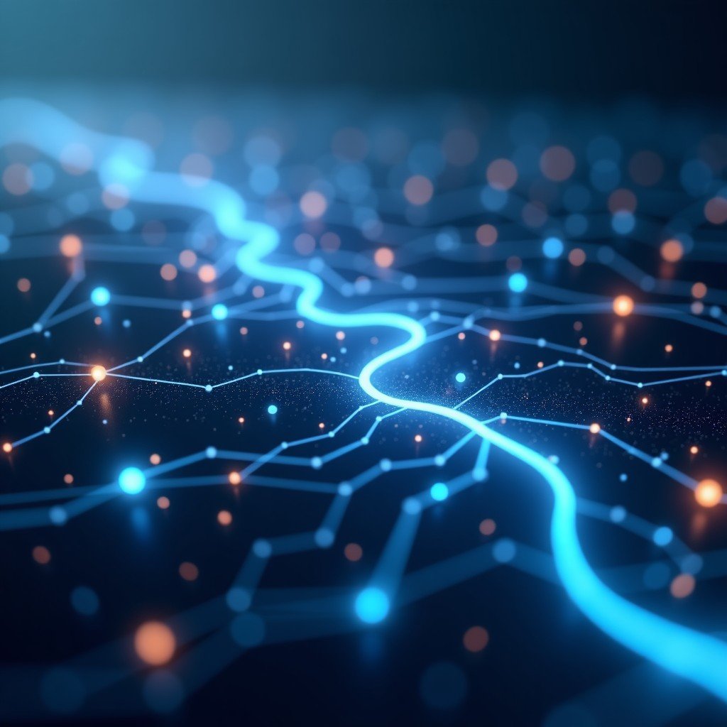 최첨단 인공지능 기술의 흐름을 상징하는 추상적 이미지