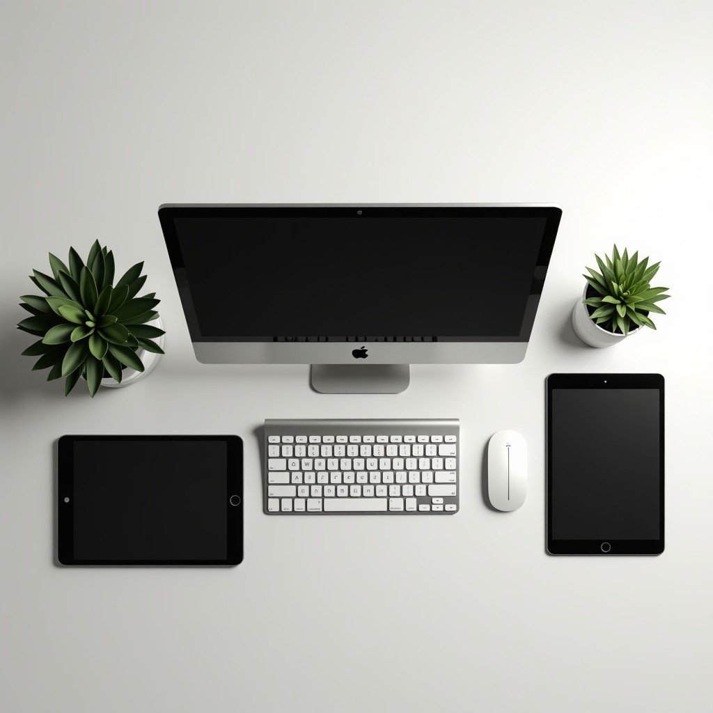 다양한 애플 기기가 놓인 책상