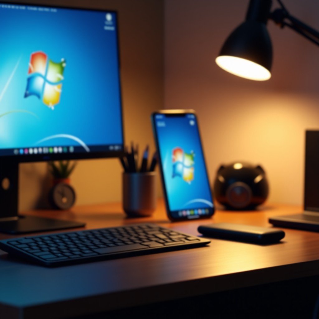 A close-up of a professional desk setup with productive items and subtle lighting, high quality, 4:3