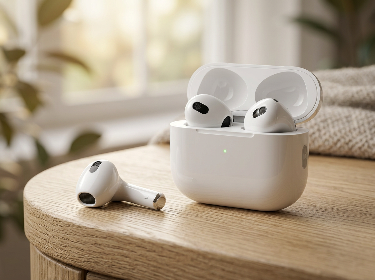 고급스러운 무선 이어폰 배치