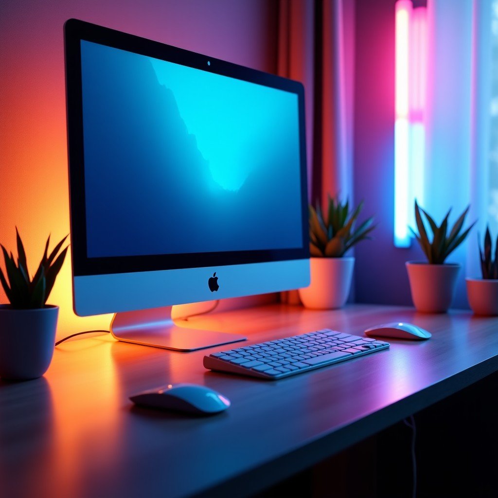 A high-end workspace setup with modern accessories and a clean aesthetic, vibrant and professional lighting, detailed composition, 4:3 aspect ratio.