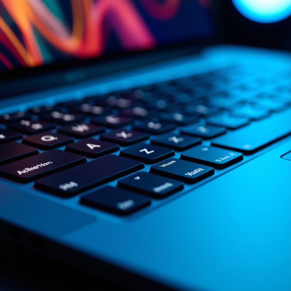 Detailed close up of modern laptop hardware components, tech-focused, cinematic lighting, futuristic vibe, 1:1 aspect ratio