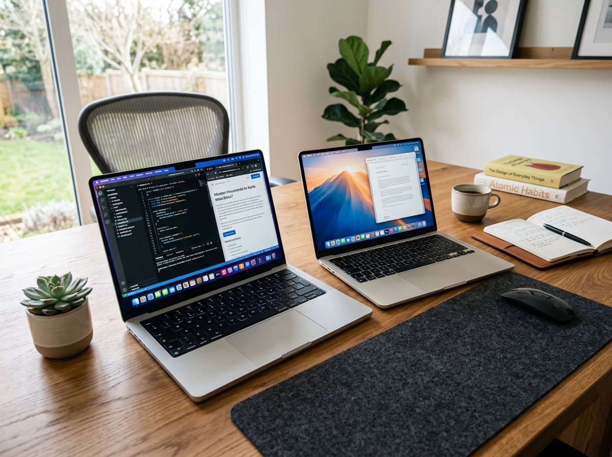 M5 맥북 프로와 에어 데스크 설정