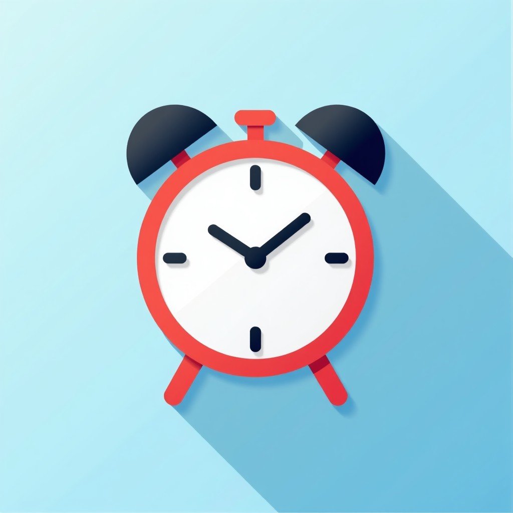 A clean and modern infographic style illustration showing a stylized alarm clock icon merged with a check-list. The background has a soft blue gradient texture. No text. 1:1