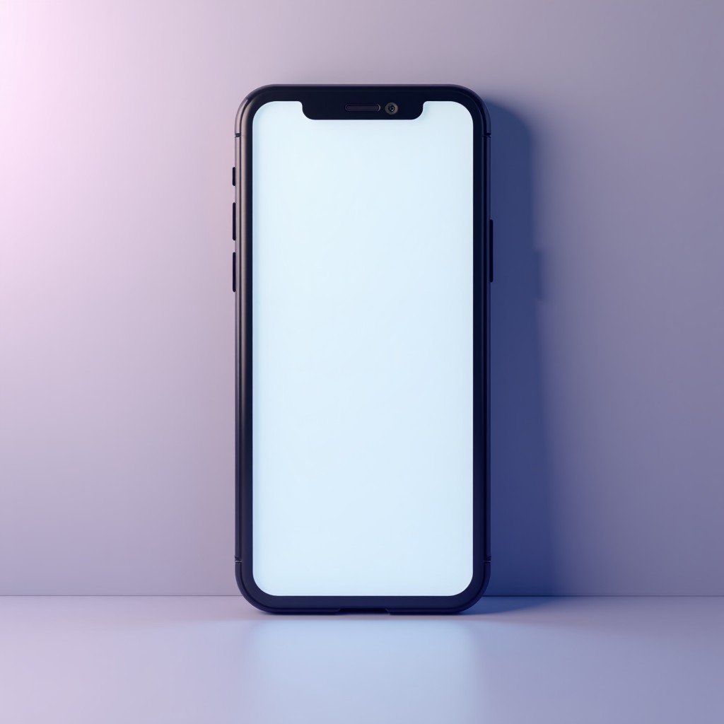 Close up of a modern smartphone showing a clean messaging app interface, minimalist design, soft background colors 1:1