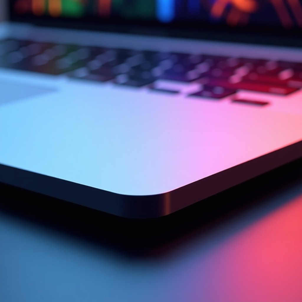 Close-up shot of a sleek colorful laptop, thin bezel, metallic finish, modern workspace, high resolution, realistic style, 4:3 aspect ratio.