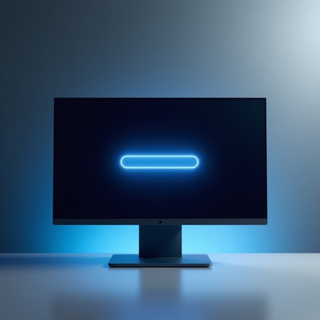 A clean modern UI of a futuristic AI assistant on a sleek monitor showing a glowing update progress bar, minimalist design, high contrast blue and dark grey background, no text, 4:3