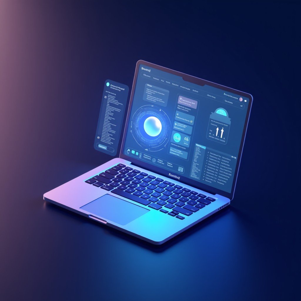 Futuristic digital interface showing the fusion of artificial intelligence and web browsing, minimalist aesthetic, deep blue and purple gradient background, high resolution, 4:3