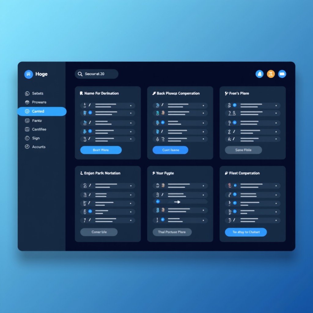 Modern software application interface showing side by side comparisons, sleek UI design, organized layout, blue and dark grey theme, clean typography, 4:3