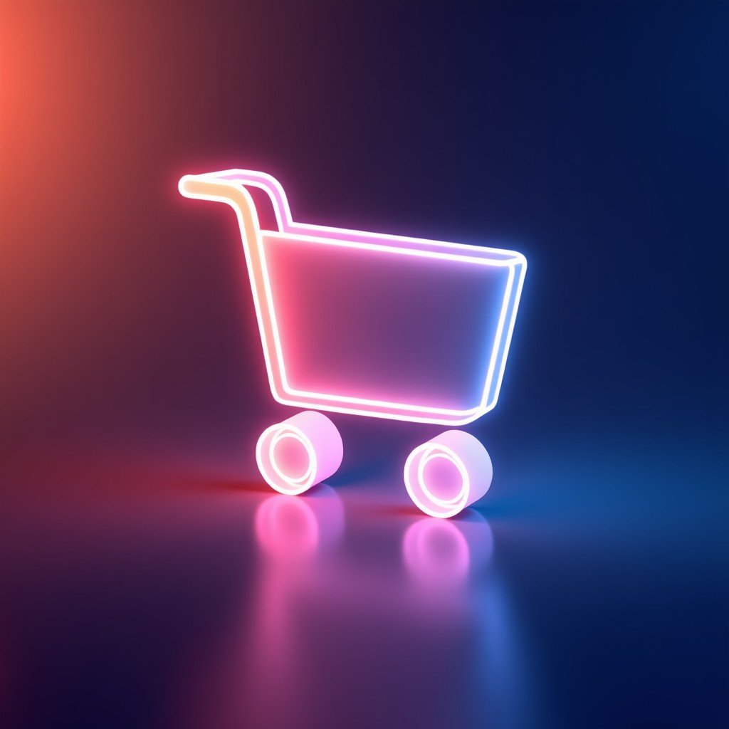 Abstract representation of digital shopping and technology, glowing gradients, sophisticated and clean aesthetic, modern art style, 4:3